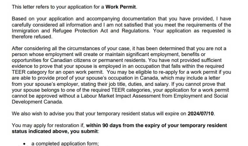 Work Permit Refusal Canada