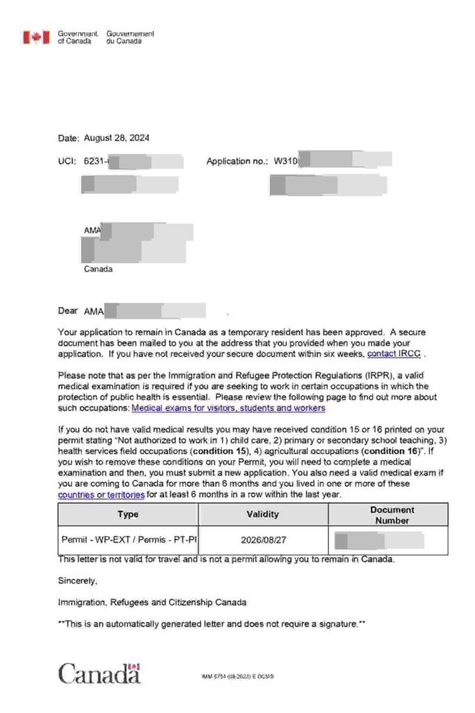 Canada work permit approval letter