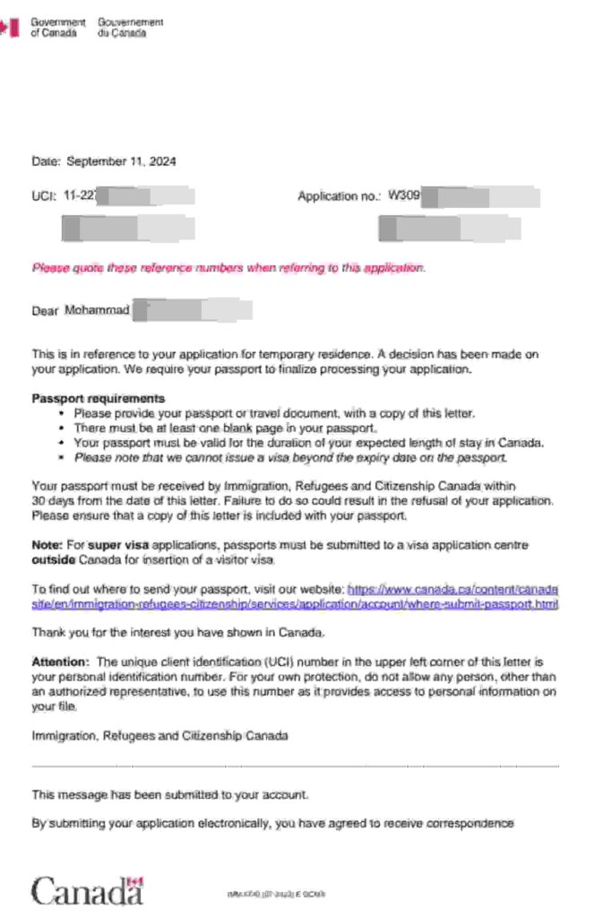 Canada visa approval letter