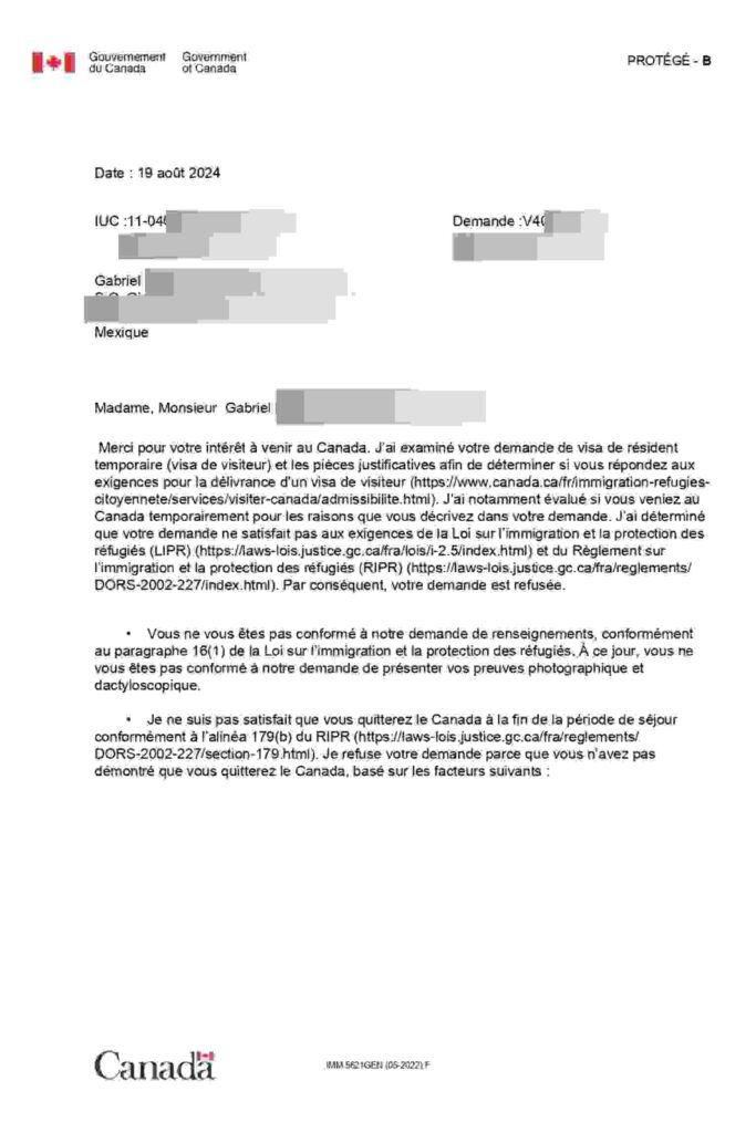 Canada Visa Refusal Letter