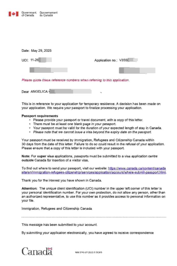 visa approval letter