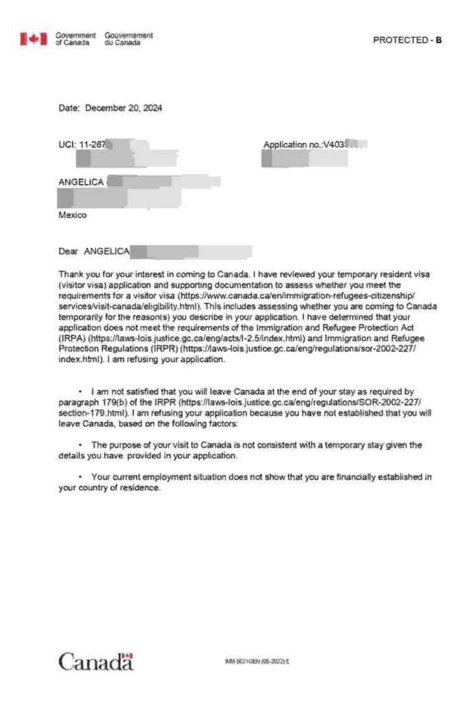 visa refusal letter
