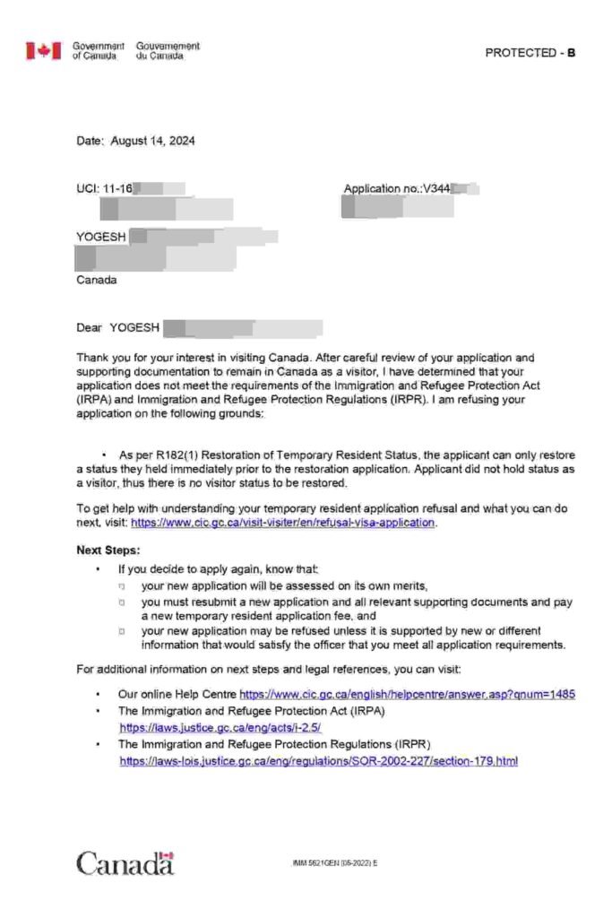 IRCC work permit refusal letter