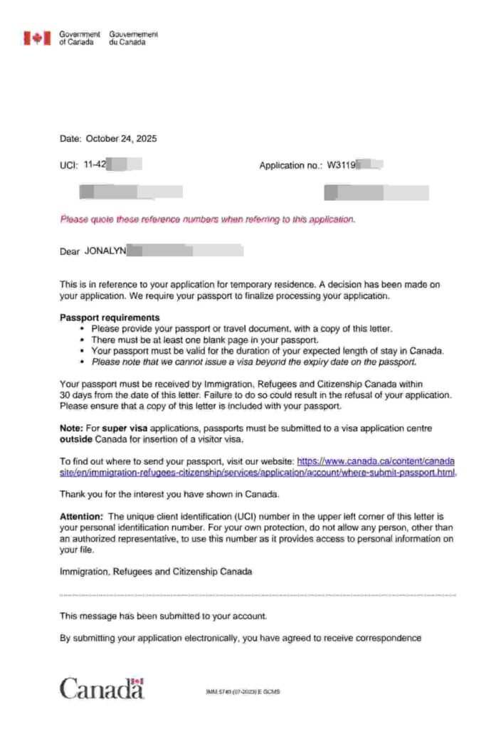 Work permit Approval letter